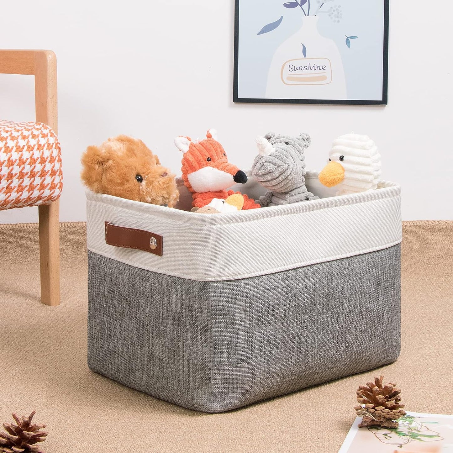 DULLEMELO Storage Baskets for Organizing, Rectangular Fabric Storage Bins Collapsible, Perfect for Shelves, Closets, Empty Gift Baskets (3-Pack Medium-15 inch X 11 inch X 9.5 inch , White&Grey)