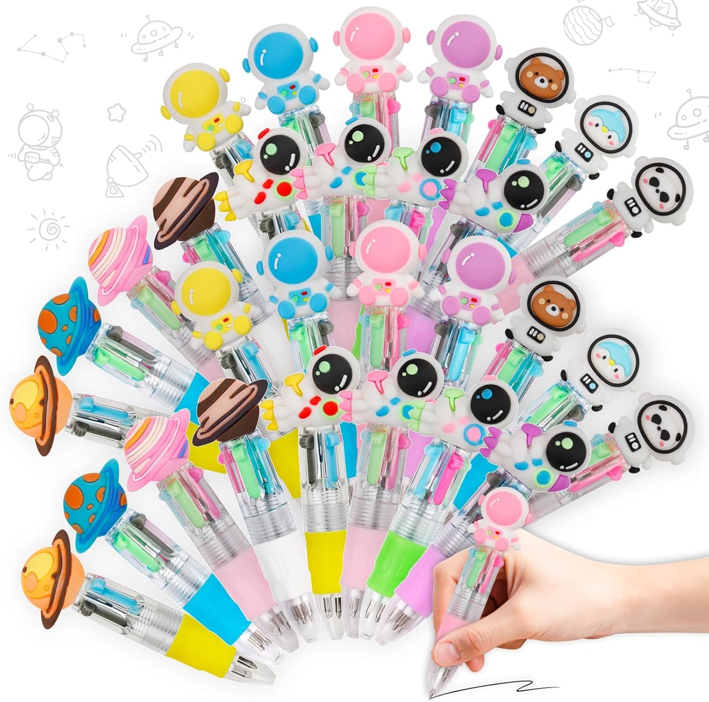 30Pcs Mini Multicolor Pens in One 4-in-1 Cute Pens Bulk for Kids, Ballpoint Pen for Birthdays and Children's Parties, Fun Gifts Assorted Ink Kawaii Pen(Space)