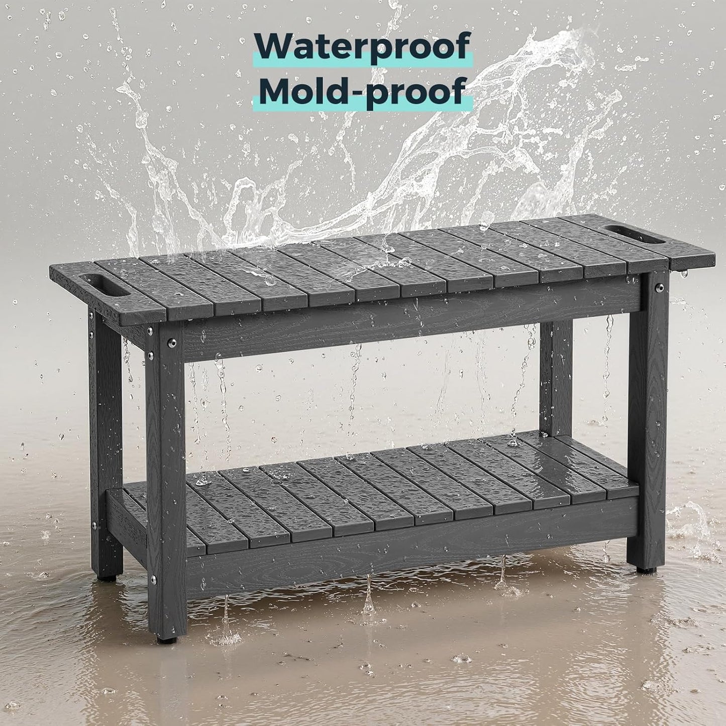 35" Shower Bench, Waterproof Poly Lumber Shower Stool for Shaving Legs, Shower Chair Seat Holds up to 400lbs, Bathroom Bench for Inside Shower, Non-Slip (Grey)