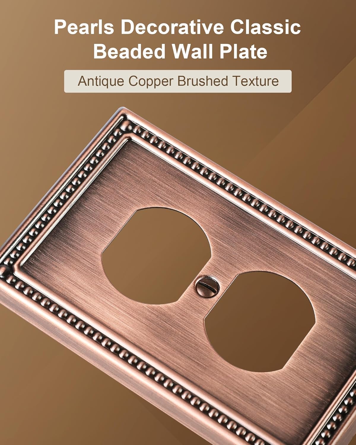 4-Pack Duplex Outlet Cover Plate, Antique Copper Metal Wall Plates for Electrical Outlets, 1 Gang Receptacle Cover, Pearls Decorative Switch Plates and Outlet Covers