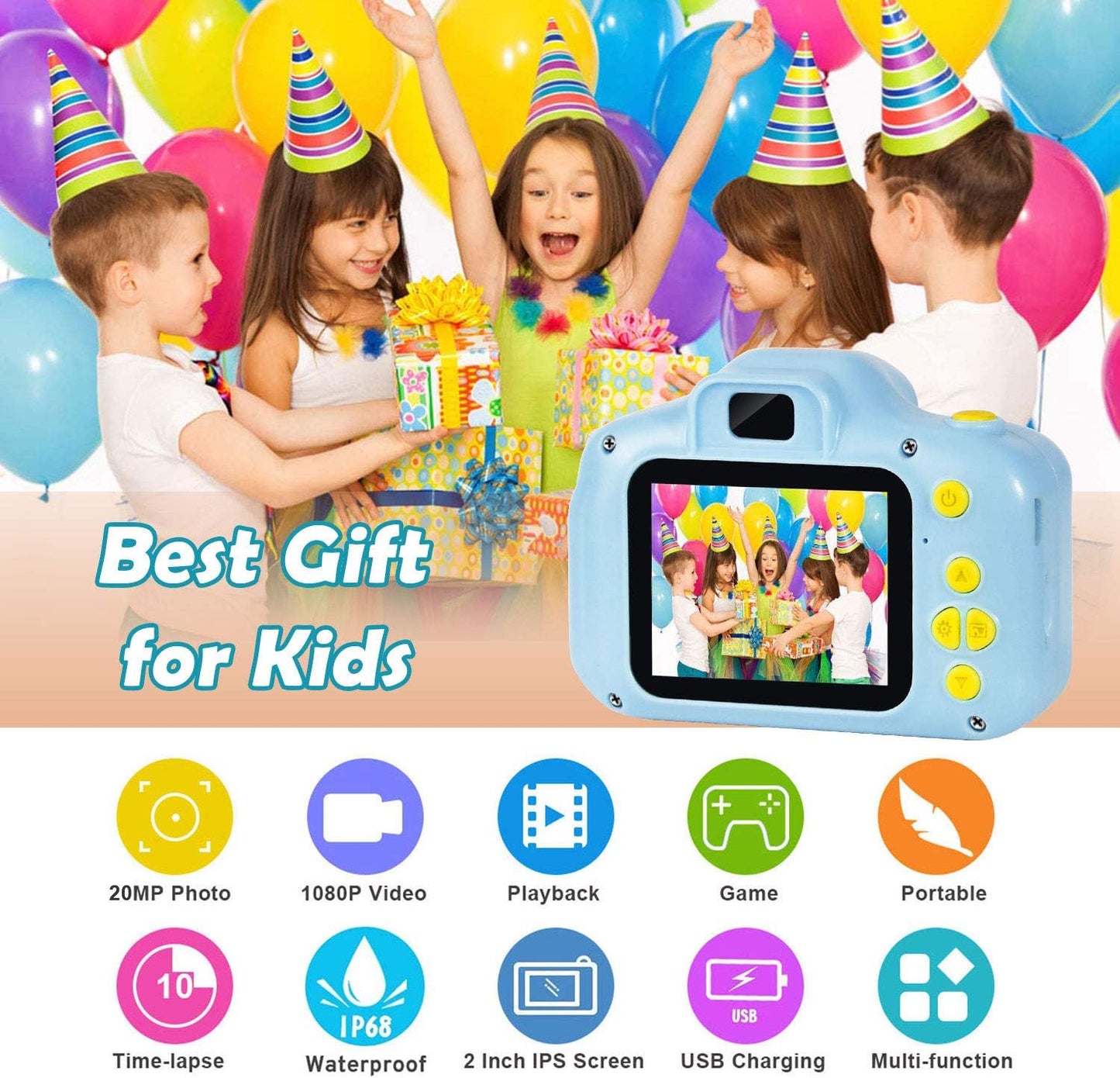 Agoigo Kids Waterproof Camera - Children Underwater HD Video Digital Camcorder, Portable Travel Toy for Toddler - Ideal Christmas Birthday Gifts for Boys Girls Age 3-12 with 32GB Card (Blue)