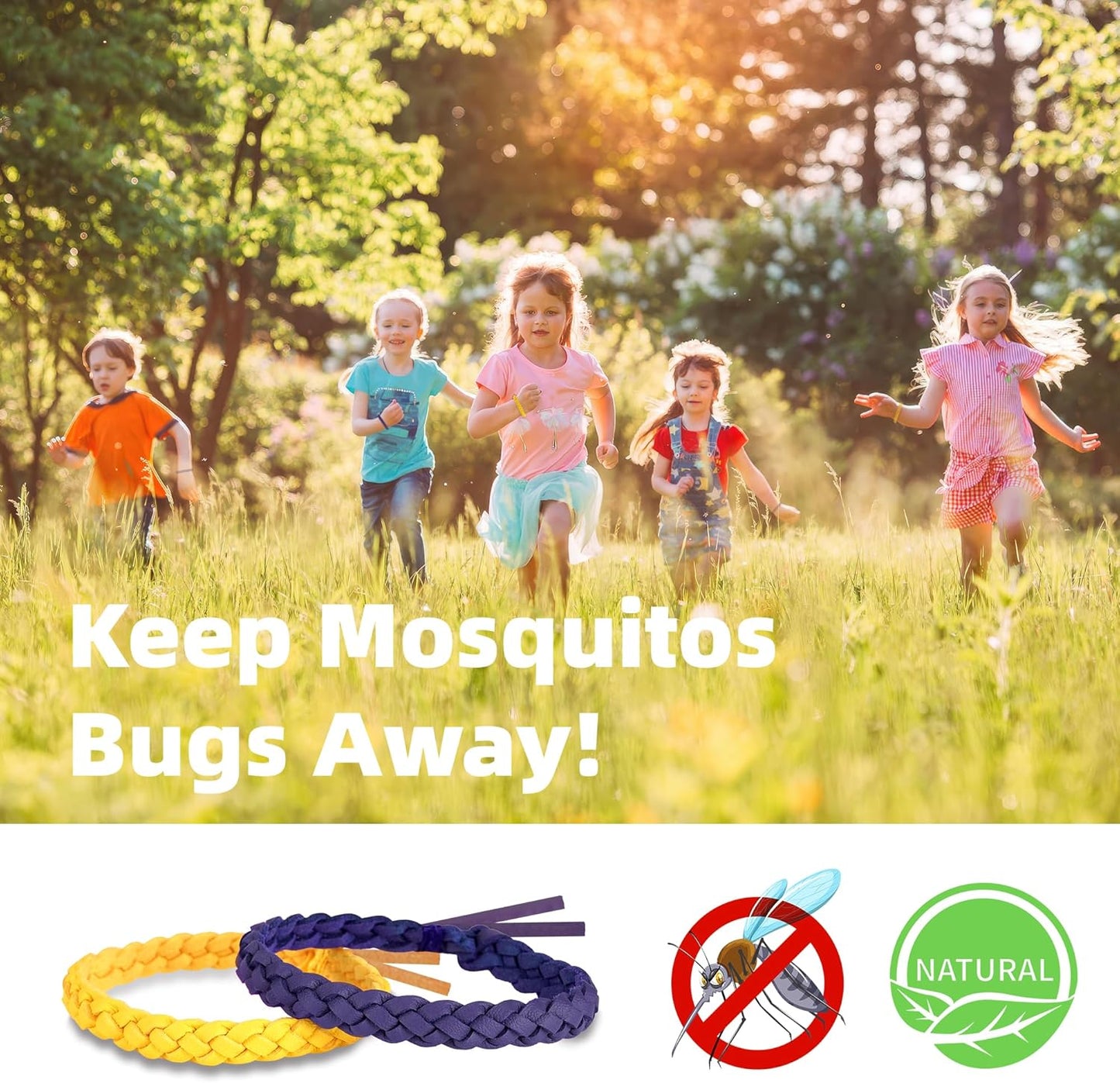 36 Pack Mosquito Repellent Bracelets, DEET-Free Natural Bands, PU Leather Insect & Bug Repellent Wrist Bands for Kids & Adults, Individually Wrapped