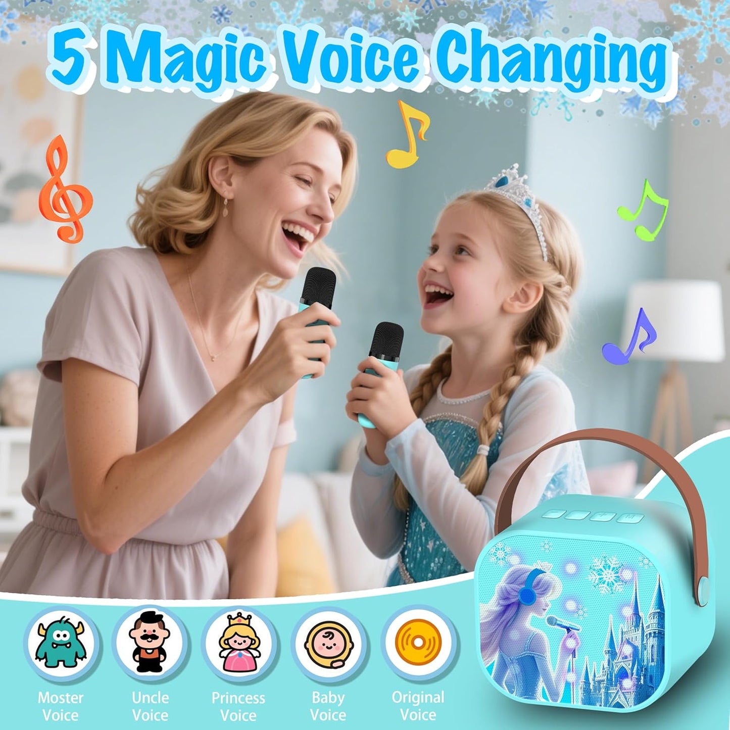 Mini Karaoke Machine for Kids Frozen Toys for Girl Princess Toys 3 4 5 6 7 8 9 10 Year Old Girl Birthday Gifts Kids Toys Toddler Wireless Microphones