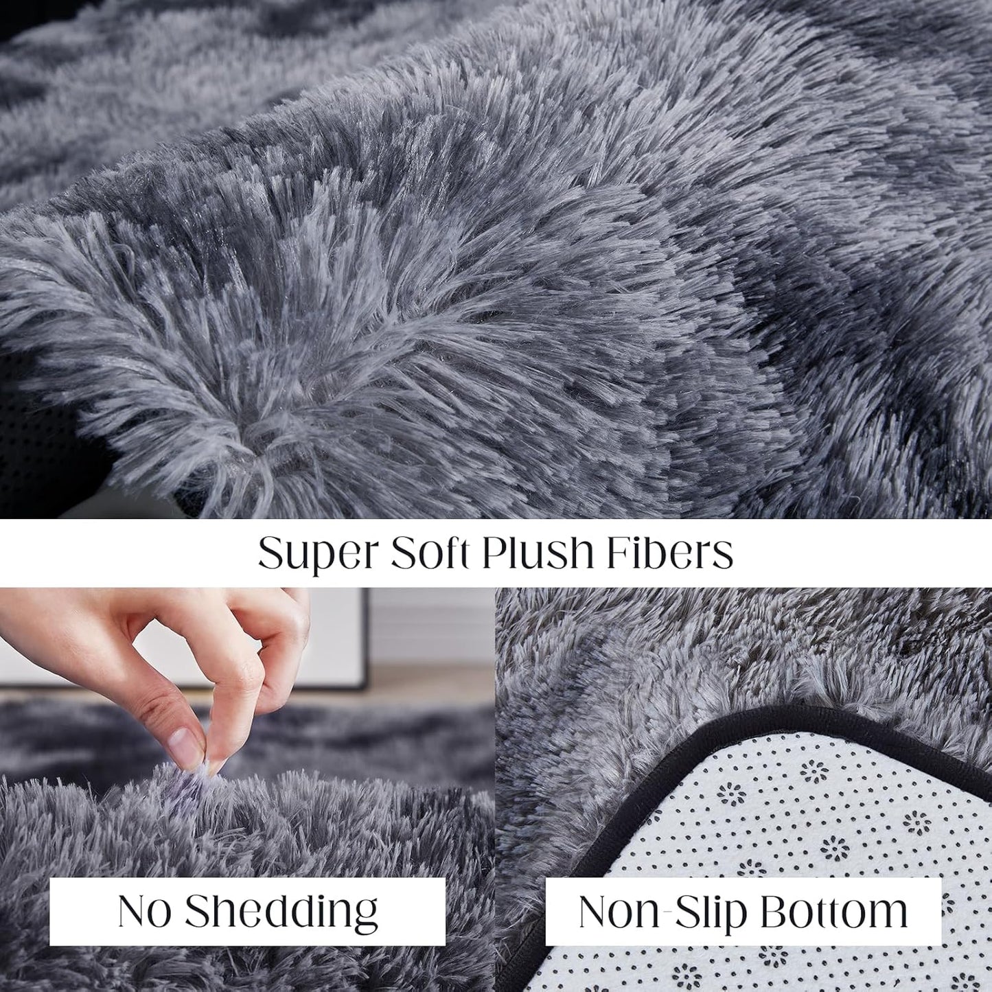 9x12 Fluffy Rugs for Living Room, Ultra Soft Plush Area Rug for Bedroom, Anti-Skid High Pile Indoor Carpet for Nursery, Kids Room, Playroom, Home Decoration, Tie-Dyed Dark Grey