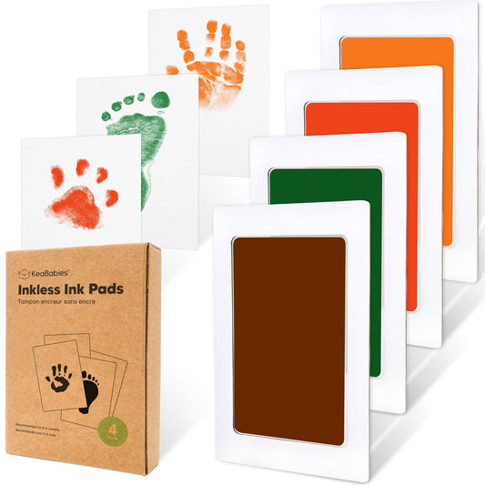4-Pack Inkless Baby Hand and Footprint Kit - Mess Free Ink Pad for Newborn Keepsake, Dog Nose & Paw Print Kit, Clean Touch Ink Pad for Baby Hand & Footprints, Ideal New Mom Gifts (Autumn)