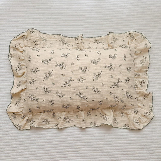BuLuTu Cotton Muslin Pillowcase for Toddler Girls Boys Chic Shabby Floral Kids Pillow Case, Breathable Soft Durable Children Pillow Cover for Travel/Sleep, Hyacinth Pattern, 14"x20"