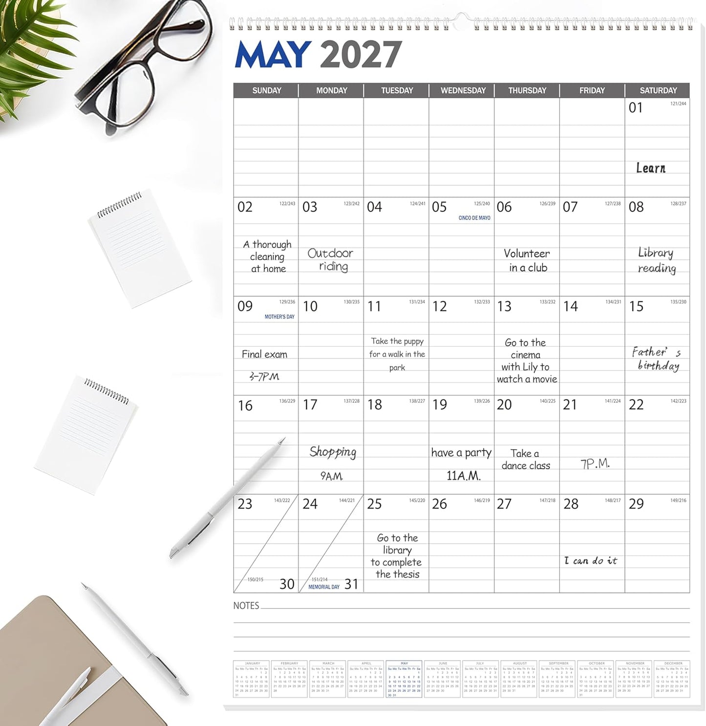 GuassLee Large Wall Calendar 2025-2027, 22"x15" Big Academic Wall Calendar 19-Month Sept. 2025 - Mar. 2027, 2026 Hanging Wall Planner with Julian Date Big Grid for Home School Office Planning