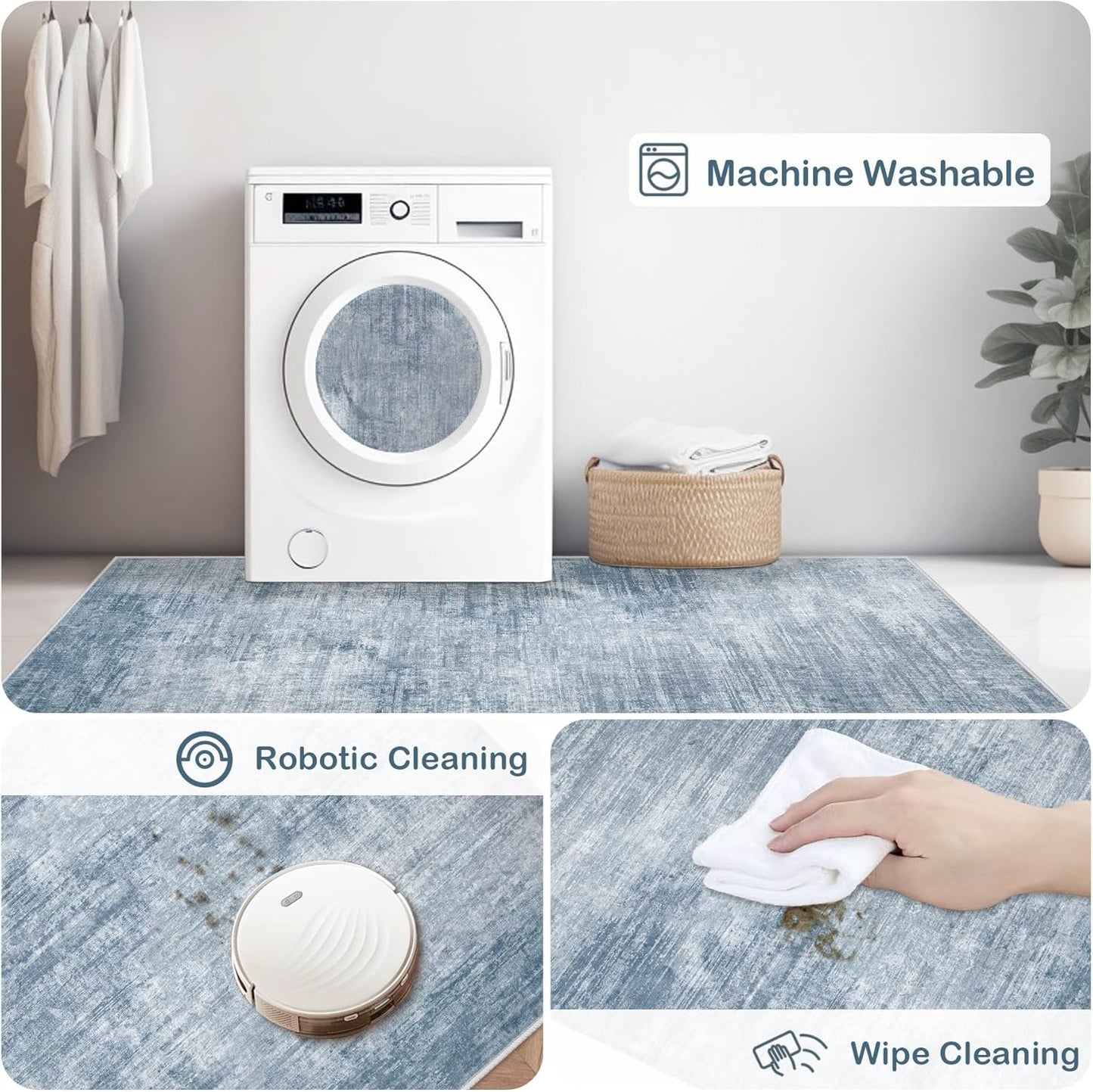 Area Rugs 9x12 Living Room: Washable Rug Modern Abstract Large Rugs Soft Non Slip Neutral Rug Stain Resistant Indoor Carpet for Bedroom Kitchen Dining Room Table Nursery Home Office Rugs(Blue,9'x12')