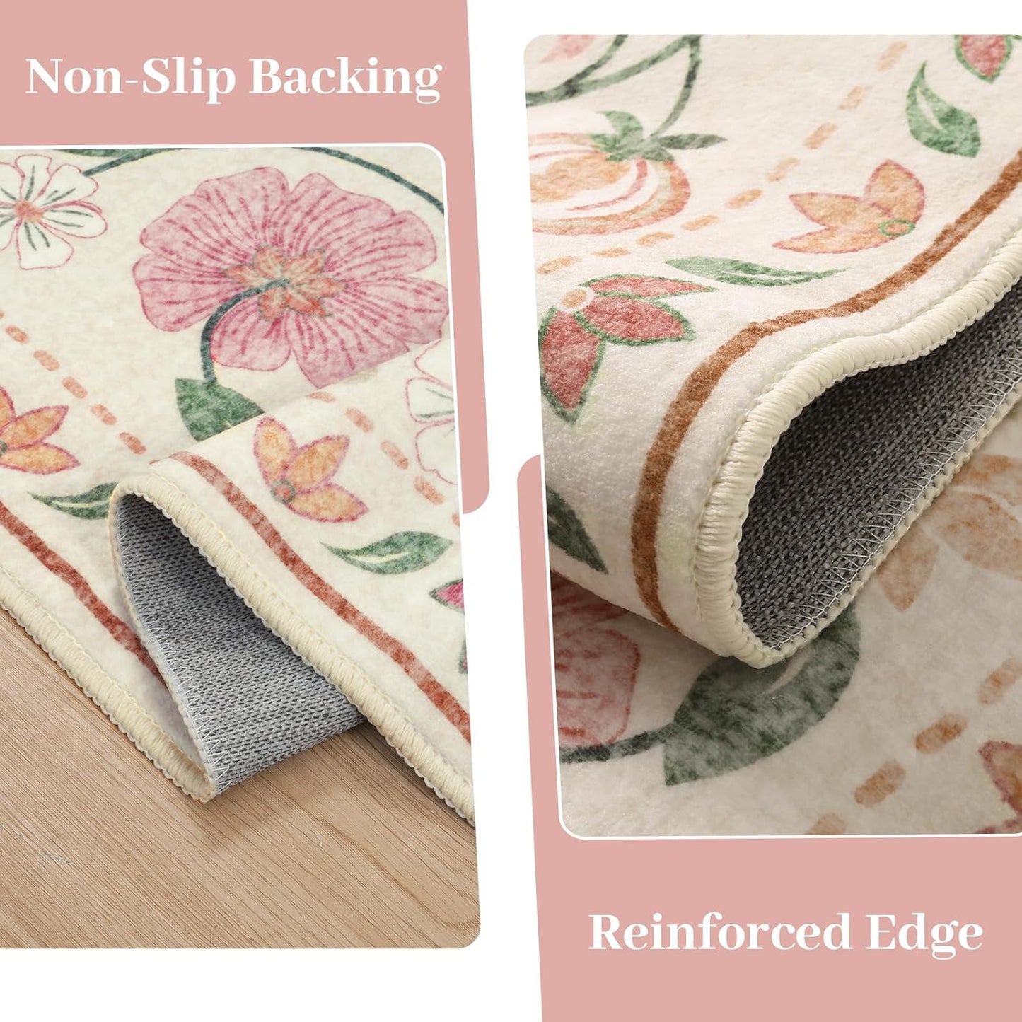 Anidaroel Boho Beige Rugs for Living Room 8x10, Machine Washable Soft Large Bedroom Rug, Non Slip Vintage Floral Area Rug, Low Pile Dining Room Mat Accent Floor Carpet for Farmhouse