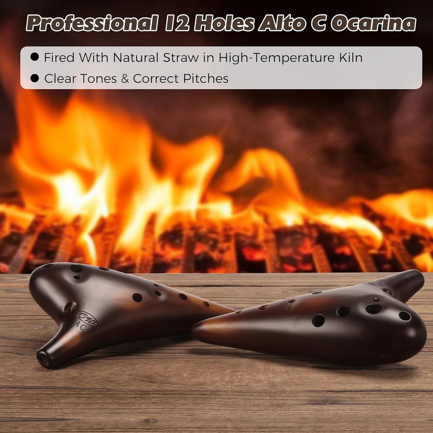 OcarinaWind "Forest Whisper" 12 Hole Ocarina Classic Straw Fire Masterpiece Collectible, Alto C Ceramic Ocarina - Highly Recommended by Shop Owner