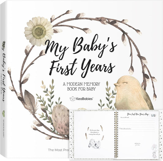 First 5 Years Baby Memory Book Girl, Boy - 90 Pages Hardcover First Year Milestone Keepsake Book, Newborn Scrapbook for New Parents, Minimalist Photo Album Journal, Gift for Baby Shower (WonderLand)