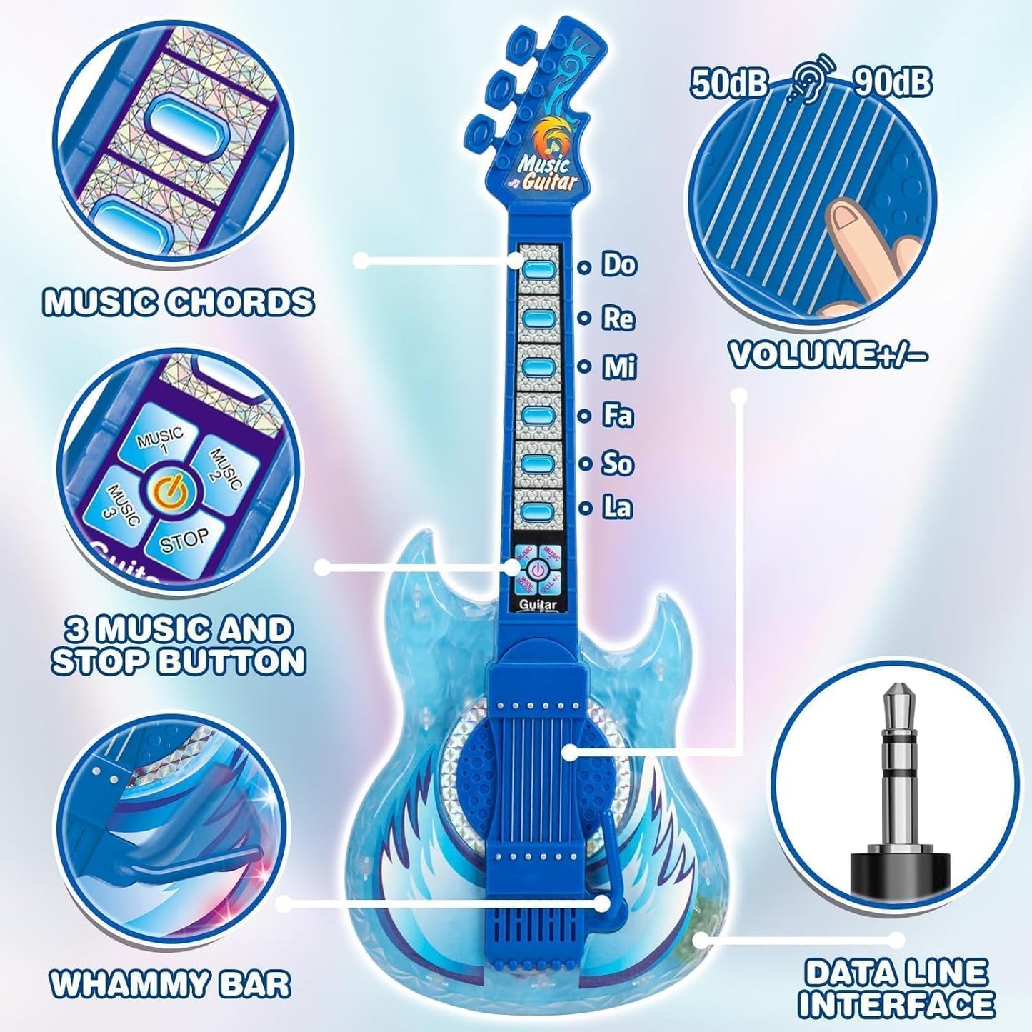 Kids Guitar and Microphone Set, Toy Guitar with Adjustable Volume and Strap, Microphone with Stand and Color Light, Toddler Musical Instrument for 3-5 5-9, Kids Karaoke Machine for Boy Girls(Blue)