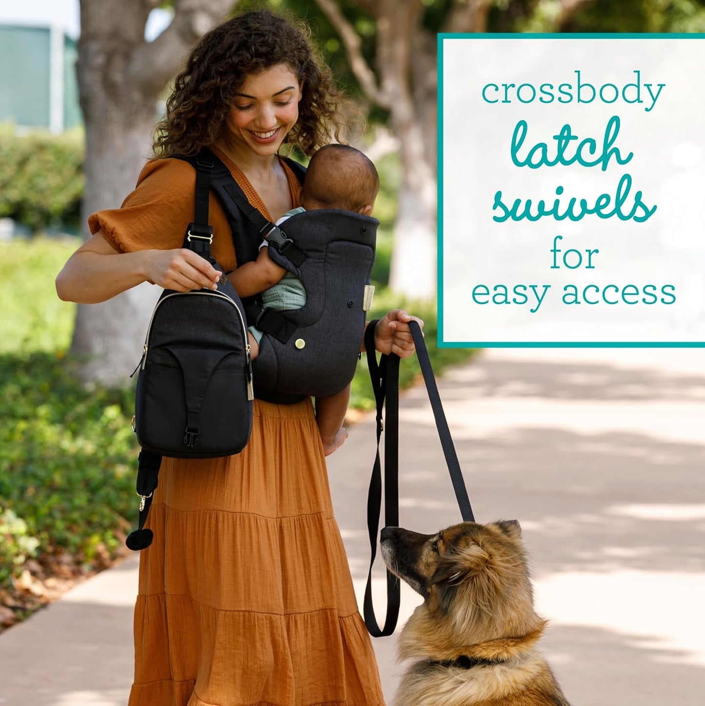 Infantino Flip 4-in-1 Convertible Baby Carrier & Crossbody Diaper Bag - Grow-with-Me Carrier with Attachable Crossbody Diaper Bag, Black and Gold, 2-Piece Set