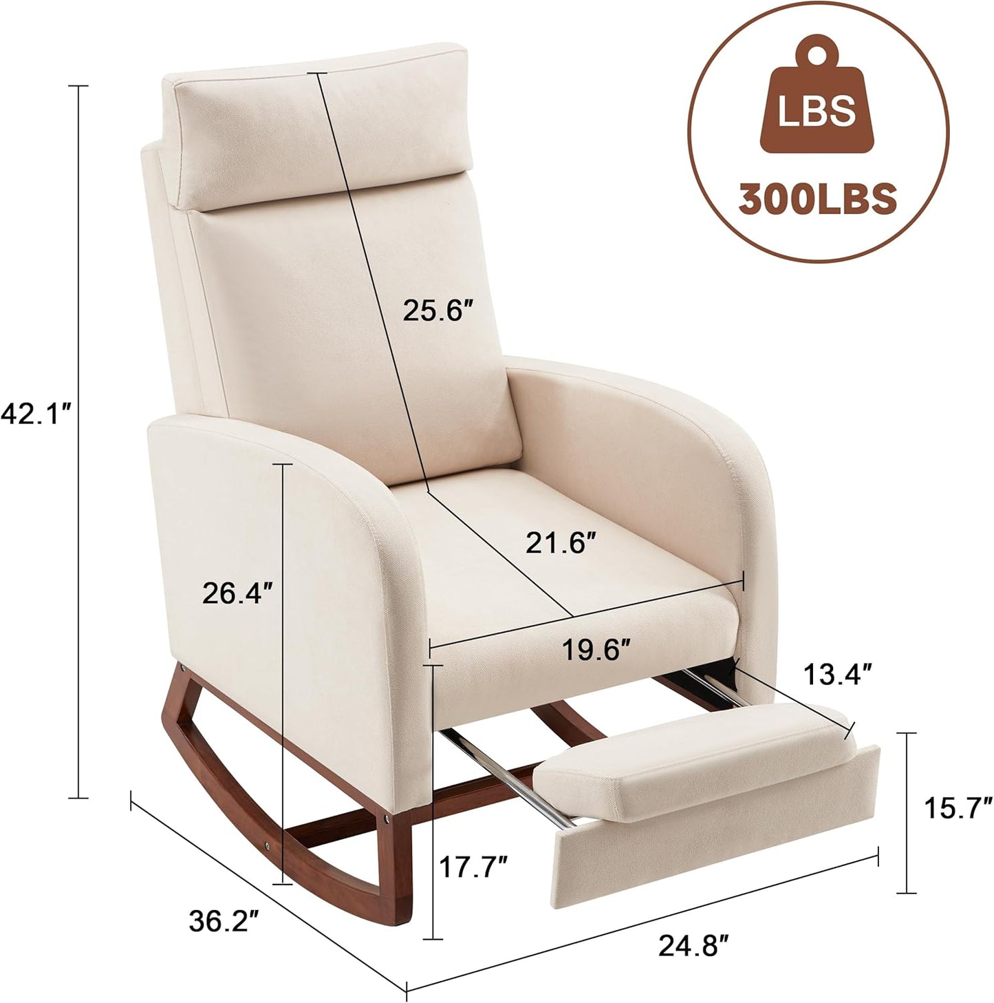 Rocking Chair Nursery with Foot Rest, Nursery Rocking Chairs with High Back, Glider Rocking Chair with Pocket, Baby Nursery Glider Rocker, Nursing Chair Accent Living Room (Linen Beige)