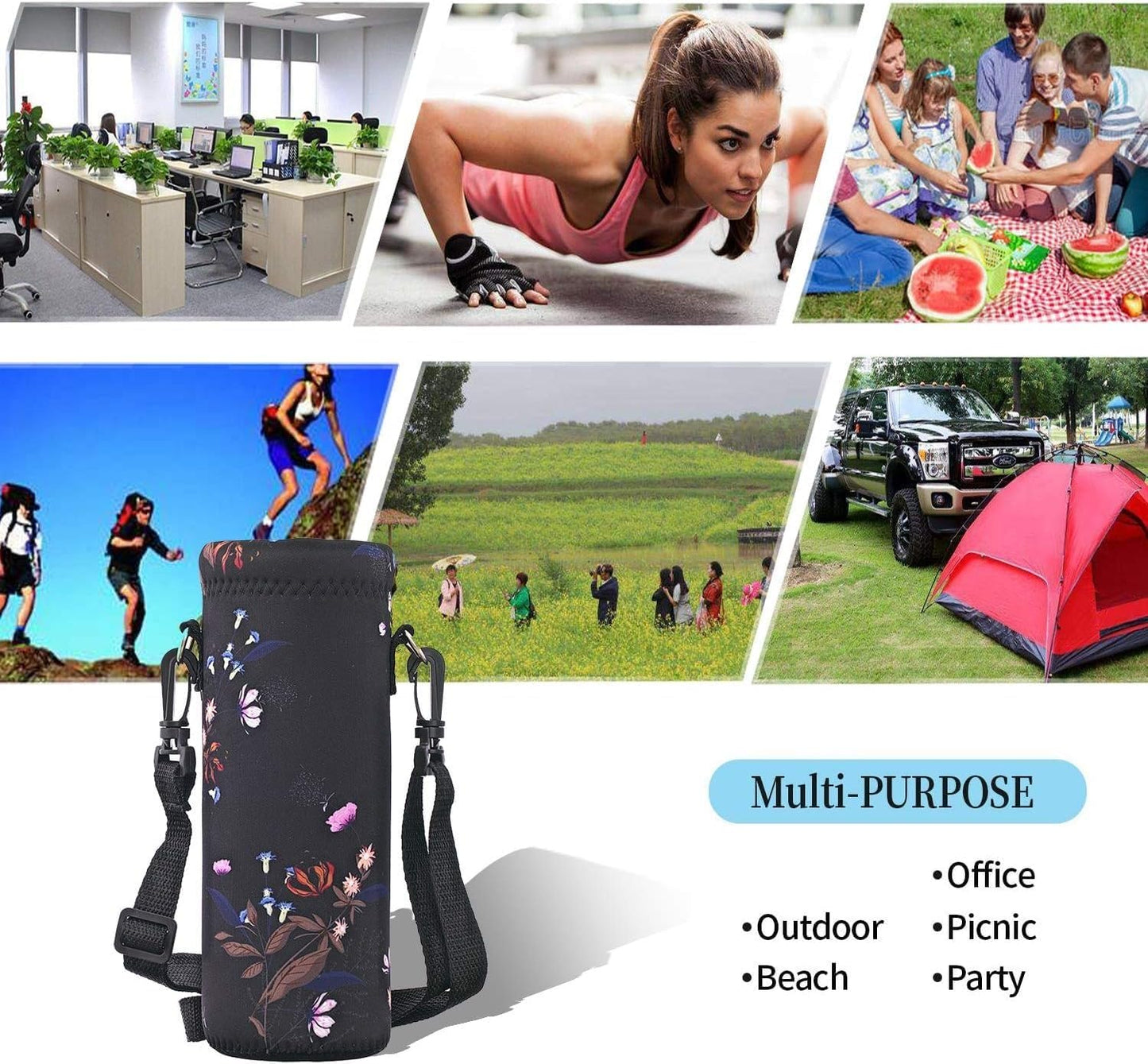 AUPET Water Bottle Sling Bag Carrier Crossbody Sleeve,Insulated Neoprene Bottle Case Holder Pouch Cover 500ML/17oz with Shoulder Strap for Walking Women Men