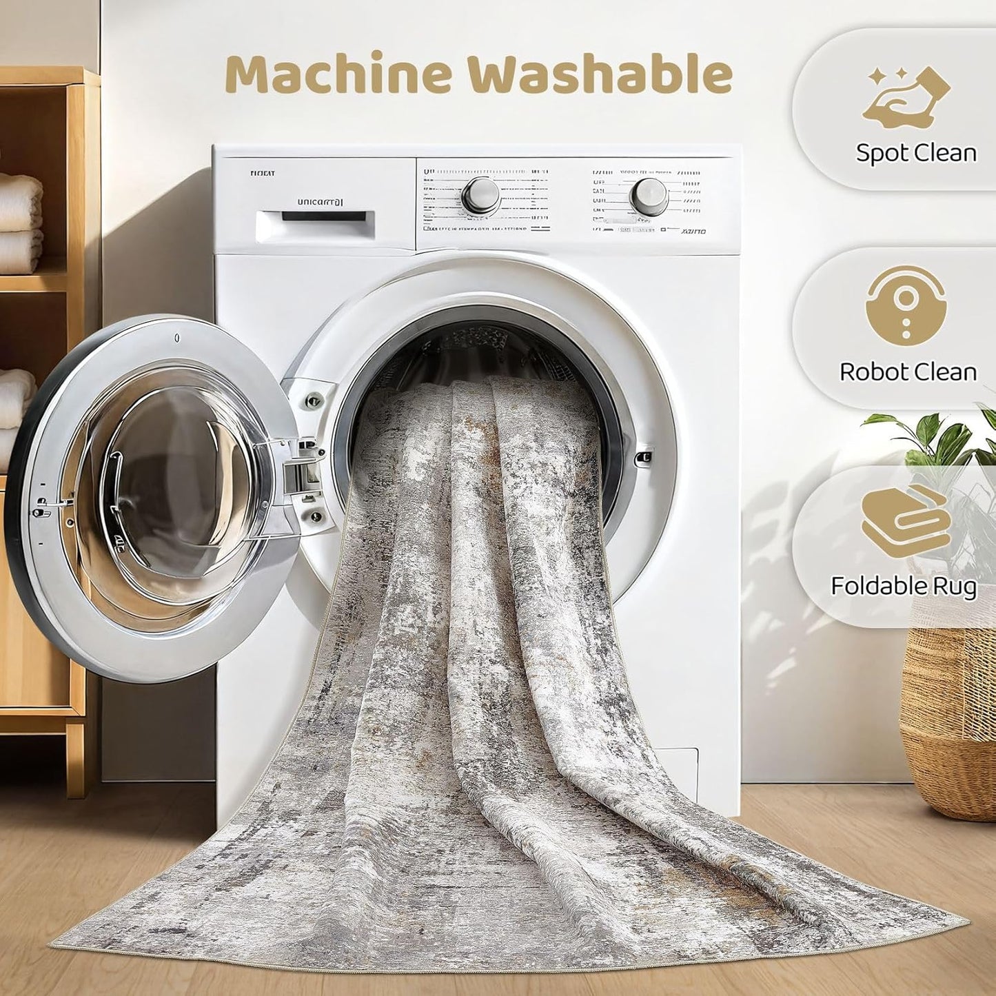 10x12 Area Rug Living Room: Washable Large Abstract Modern Soft Rugs Stain Resistant Indoor Floor Non Slip Accent Carpet for Bedroom Nursery Playroom Office Dining Room Dorm Home House- Gray Rust