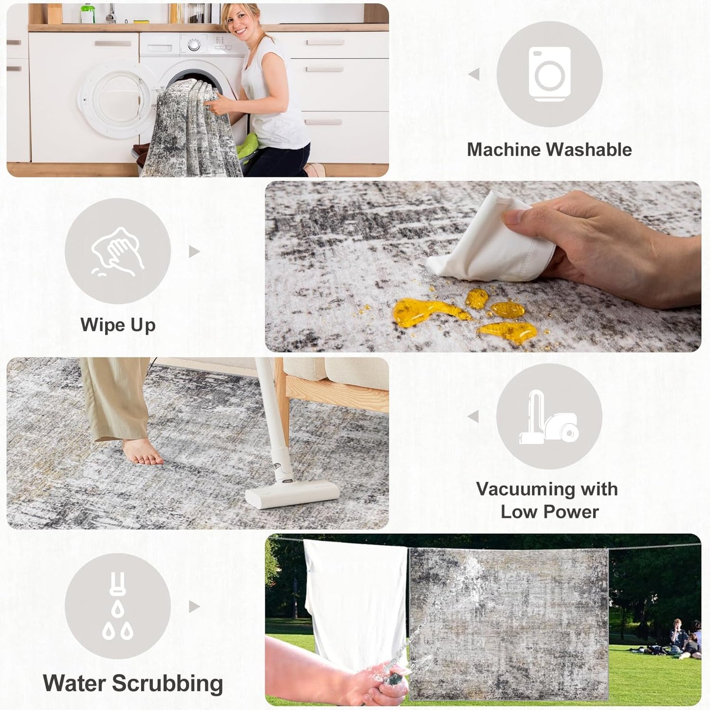 8x10 Area Rugs for Living Room - Washable Rug Modern Abstract Soft Large Neutral Non-Slip Carpet Indoor Floor Thin Carpets for Bedroom Dining Room Farmhouse Nursery Home Office Brown Black Grey