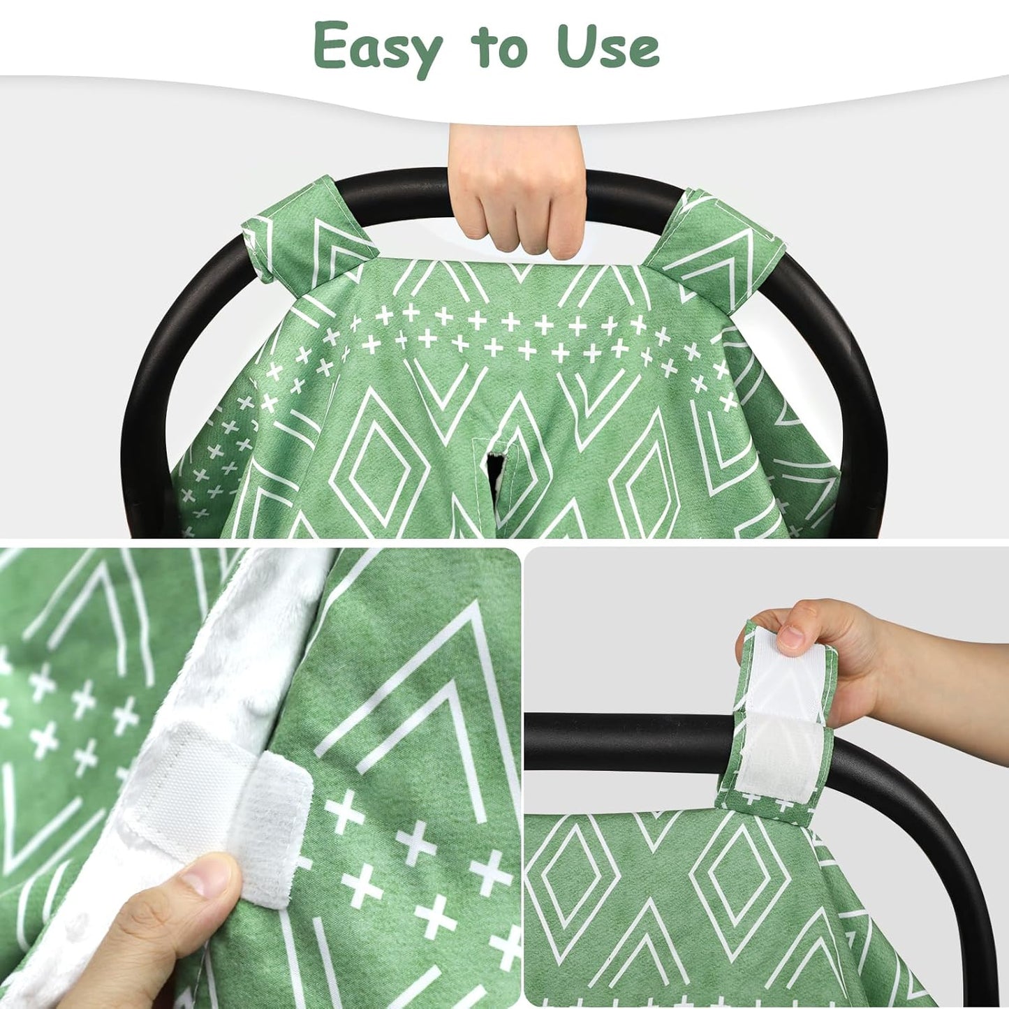 TANOFAR Baby Carseat Canopy, Peekaboo Opening Car Seat Canopy for Babies, Soft and Breathable Infant Carrier Canopy, Multi-use Baby Carrier, Stroller, Nursing Cover, Minky Blanket, Green