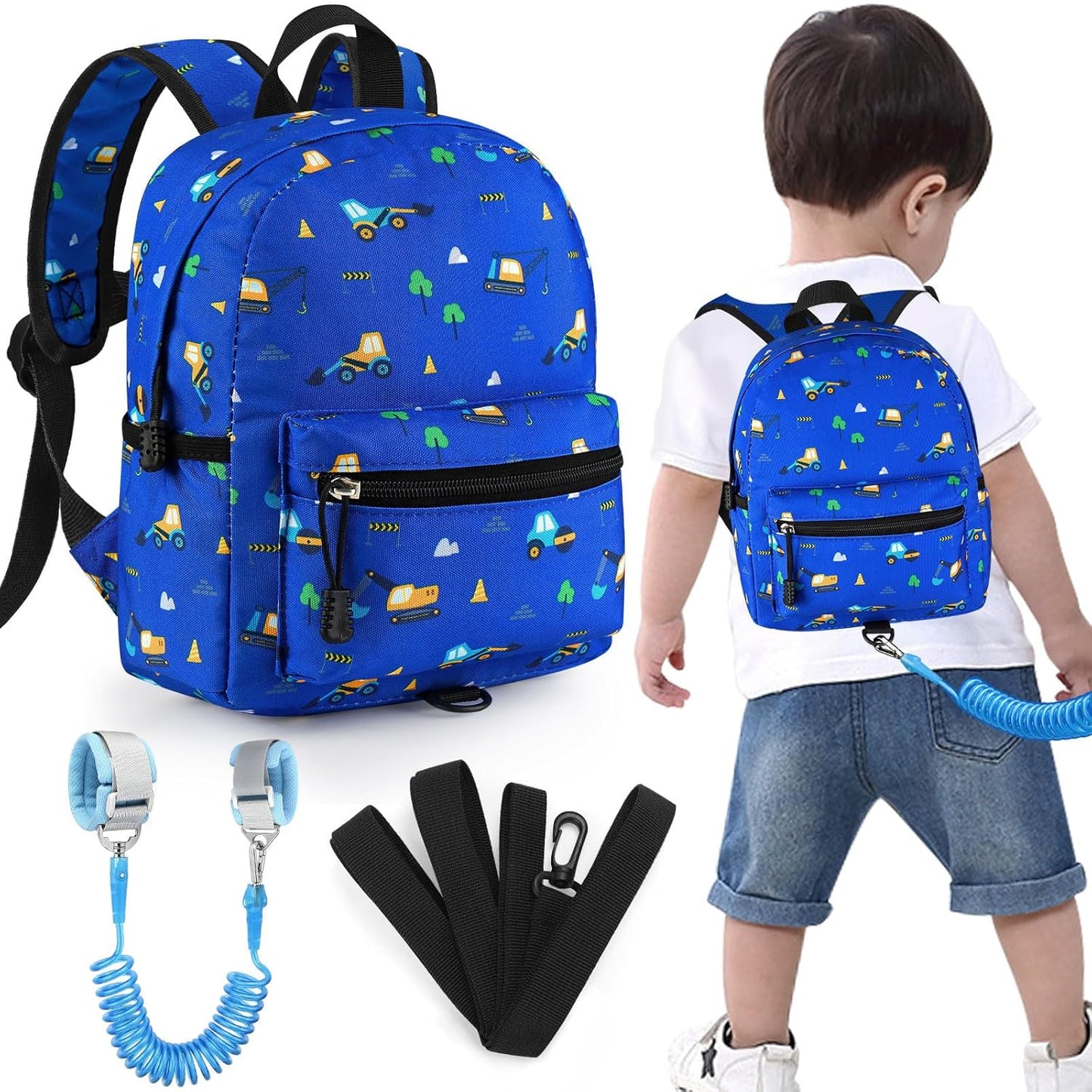 Accmor Toddler Backpack Leash, Mini Child Backpack with Anti Lost Wrist Link, Cute Kids Backpack Leash Walking Harness for Outdoor Travel, Small Excavator Backpack Tether for Baby Boys Girls Ages 1-3