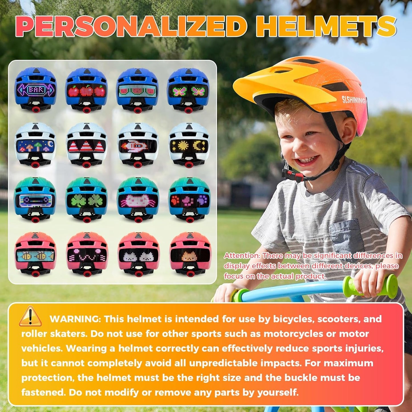 Kids Bike Helmet Toddler Helmet for Boys Girls Youth Kids with LED Lights Bicycle Helmets with Protective Gear Set Knee Elbow Wrist Pads for Cycling Skateboard Scooter Skating (Fits 20.5-22in)