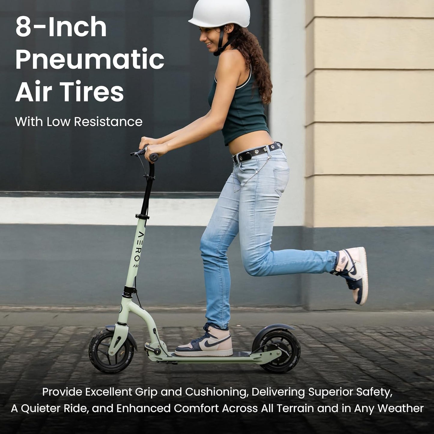 Aero Big Wheels Kick Scooter for Kids 6+, Teens & Adults | Light Up Wheels, Hand Brake, Rubber Deck Mat & Shock Absorption | Foldable & Height Adjustable