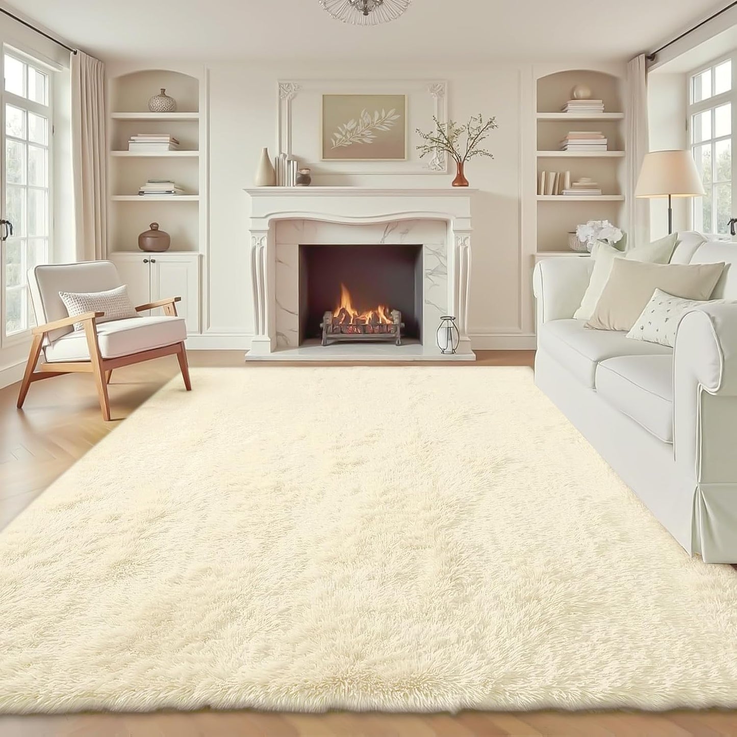 8x10 Area Rug for Living Room: Fluffy Shag Soft Washable Rugs Large Fuzzy Plush Indoor Carpet for Bedroom Nursery Playroom Kids Girls Boys Room (Cream White, 8'x10')