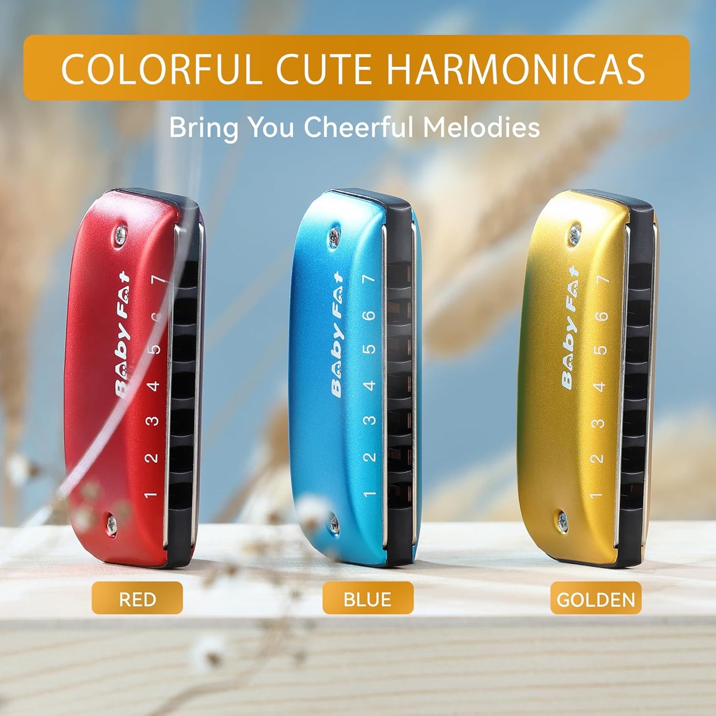 BabyFat 7 Hole Blues Mini Harmonica Set,Diatonic Harmonica with free lanyards,Gifts for Professional Players and Beginners,Easy-playing Musical Instrument(Key of G）