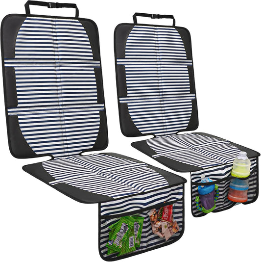 Car Seat Protector for Child Car Seat, 2 Pack Baby Car Seat Covers with Mesh Pockets & Non-Slip Backing 600D Durable Seat Protector Under Baby Car Seat for Car Back Seat (Stripe, Large)