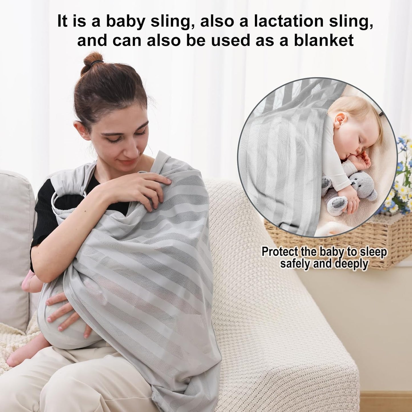 CUBY Water Baby Sling Carrier Lightweight Breathable Mesh Baby Wraps Carrier Adjustable Ring Sling Quick-Drying Baby Carriers Sling for Newborn Toddler Summer Swimming Pool Beach (Light Gray Stripe)