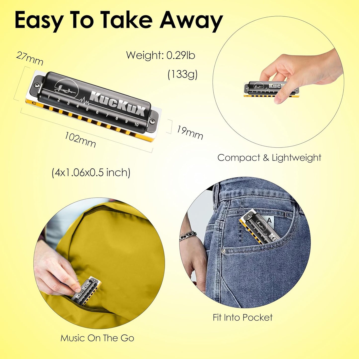 Diatonic Harmonica of E Key,Blues Mouth Organ 10 Holes 20 Tones, Reed of Phosphor Bronze, ABS Combo, Easy-Clean Cover,10 Holes Blues Harp for Adult, Beginner