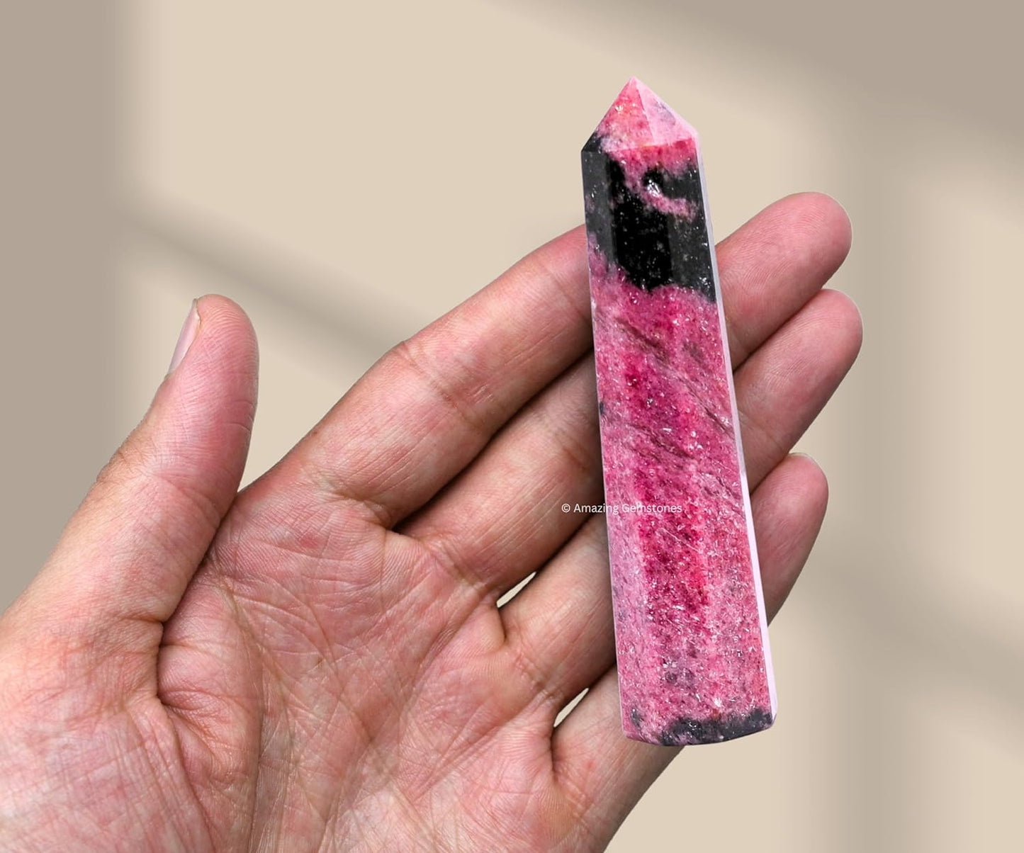 Amazing Gemstone Rhodonite Crystal Towers - Natural Healing Crystal Point Obelisk for Reiki Healing and Crystal Grid (3 Inch)