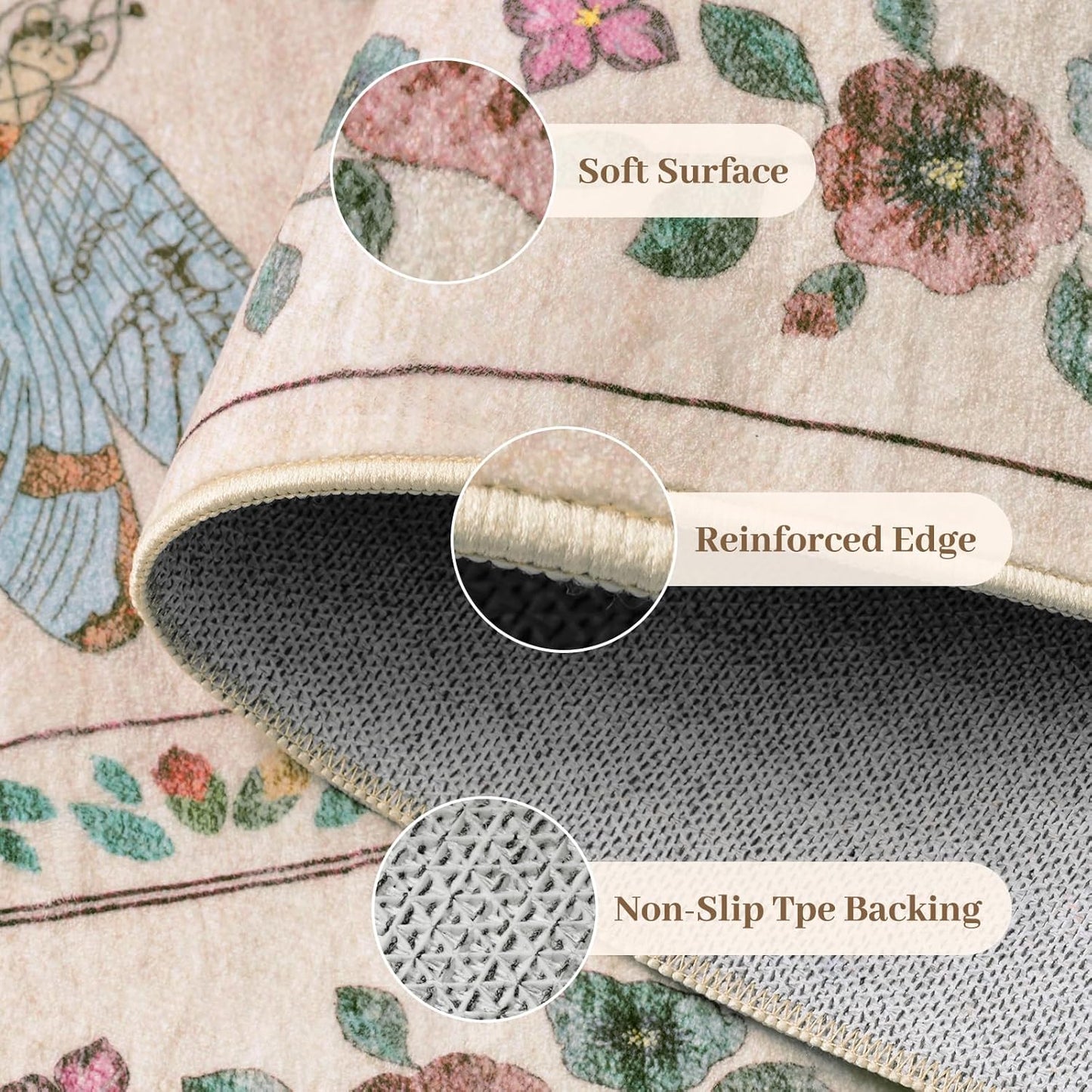 6x9 Rugs for Living Room with Insect Print - Bug Rug Non-Silp Stain Resistant Soft Carpet for Bedroom, Low Pile Ultra-Thin Machine Washable Carpet for Dining Room, Kids Nursery, Office (6'x9' Beige)