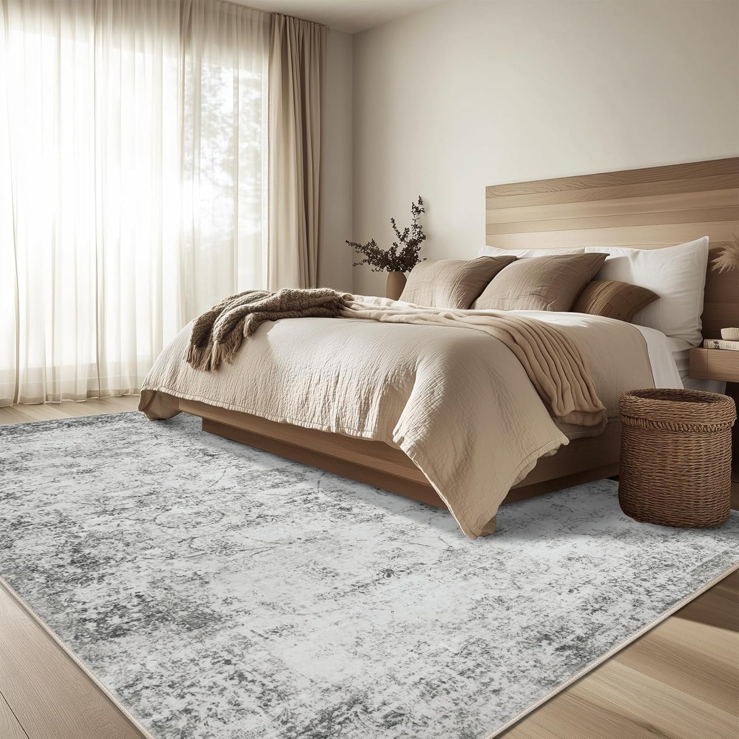 9x12 Area Rug Living Room Rugs - Washable Rug Large Modern Abstract Soft Thin Carpets Indoor Floor No Slip Vintage Carpet for Bedroom Under Dining Table Nursery Home Office Decor Gray