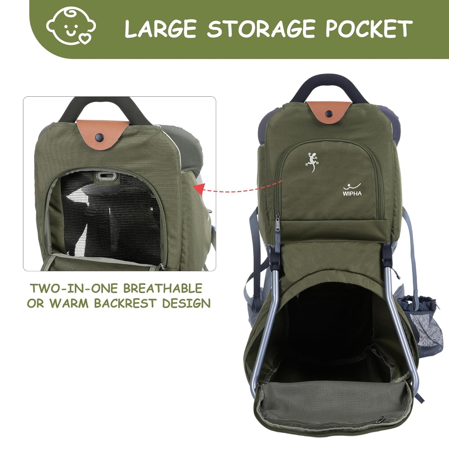 WIPHA Baby Backpack Carrier, Comfort Toddler Carrier Hiking Backpack with Canopy, Adjustable Lightweight Child Carrier