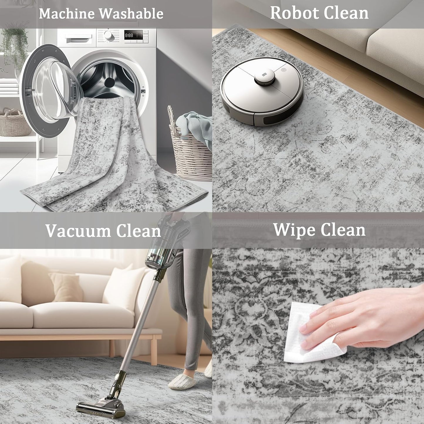 8x10 Area Rug Living Room Rugs - Washable Rug Large Modern Abstract Soft Thin Carpets Indoor Floor No Slip Vintage Carpet for Bedroom Under Dining Table Nursery Home Office Decor Gray