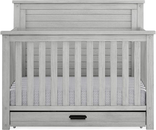 Delta Children Simmons Kids Caden 6-in-1 Convertible Crib with Trundle Drawer, Greenguard Gold Certified, Rustic Mist