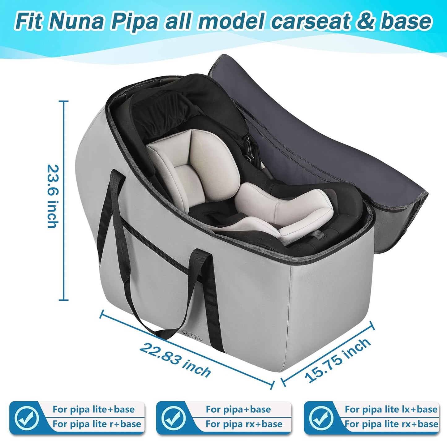 Car Seat Travel Bag Fit All Nuna Pipa Car Seat and Base, Doona Infant Car Seat Stroller, Padded Car Seat Bags for Air Travel, Airplane Carrier Bag with Side Pocket, Protective Feet, Storage Bag