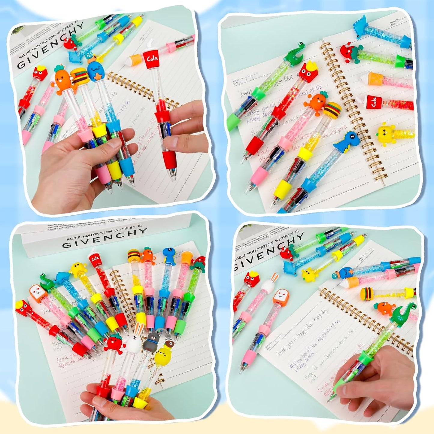 20Pcs Multicolor Pens in One 4-in-1 Cute Pens Bulk for Kids, Ballpoint Pen for Birthdays and Children's Parties, Fun Gifts Assorted Ink Kawaii Pen