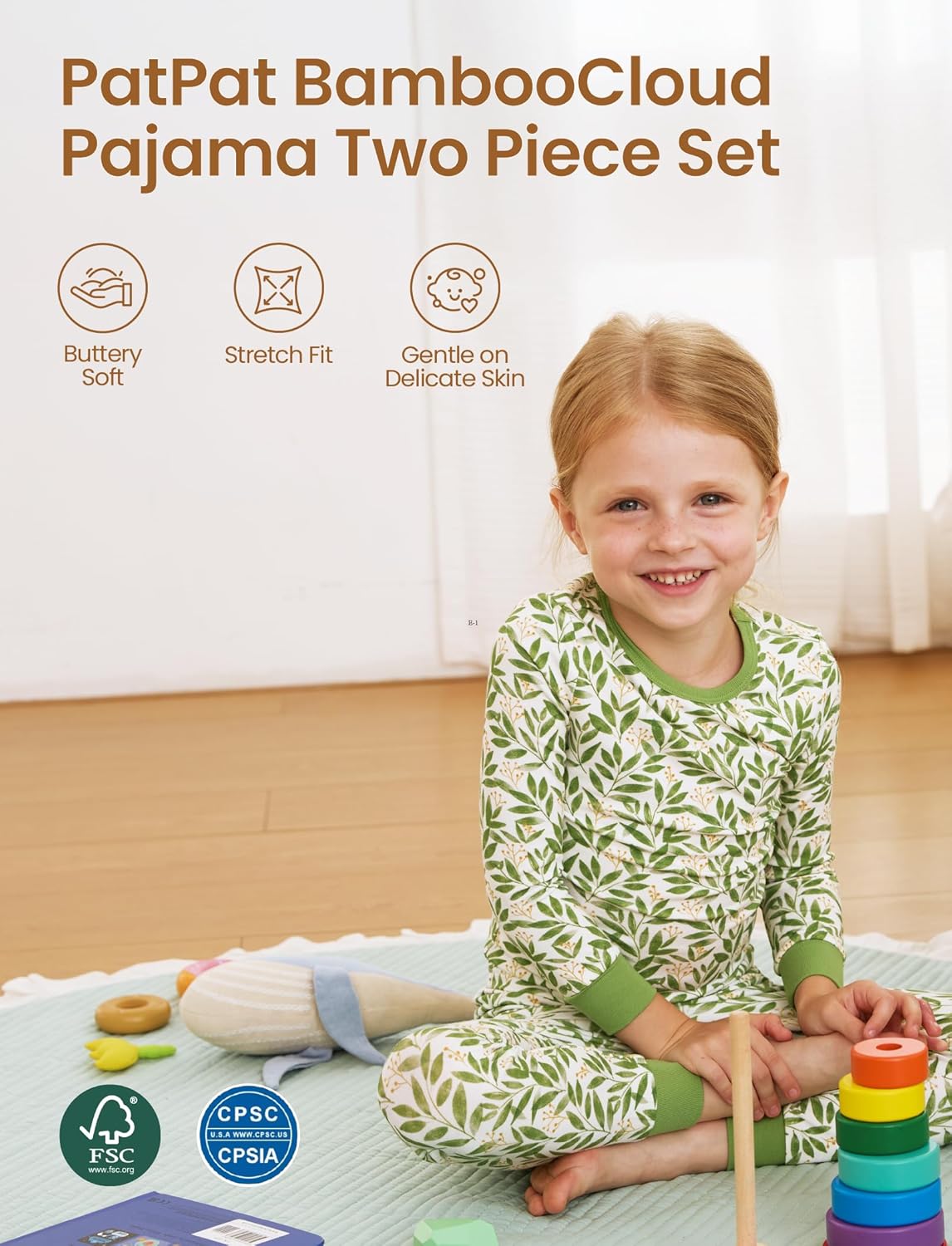 PATPAT Bamboo Viscose Pajama Set for Toddlers with Improved Tensile Strength, Snug Fit Pjs Sleeper for Baby Boys Girls Kids