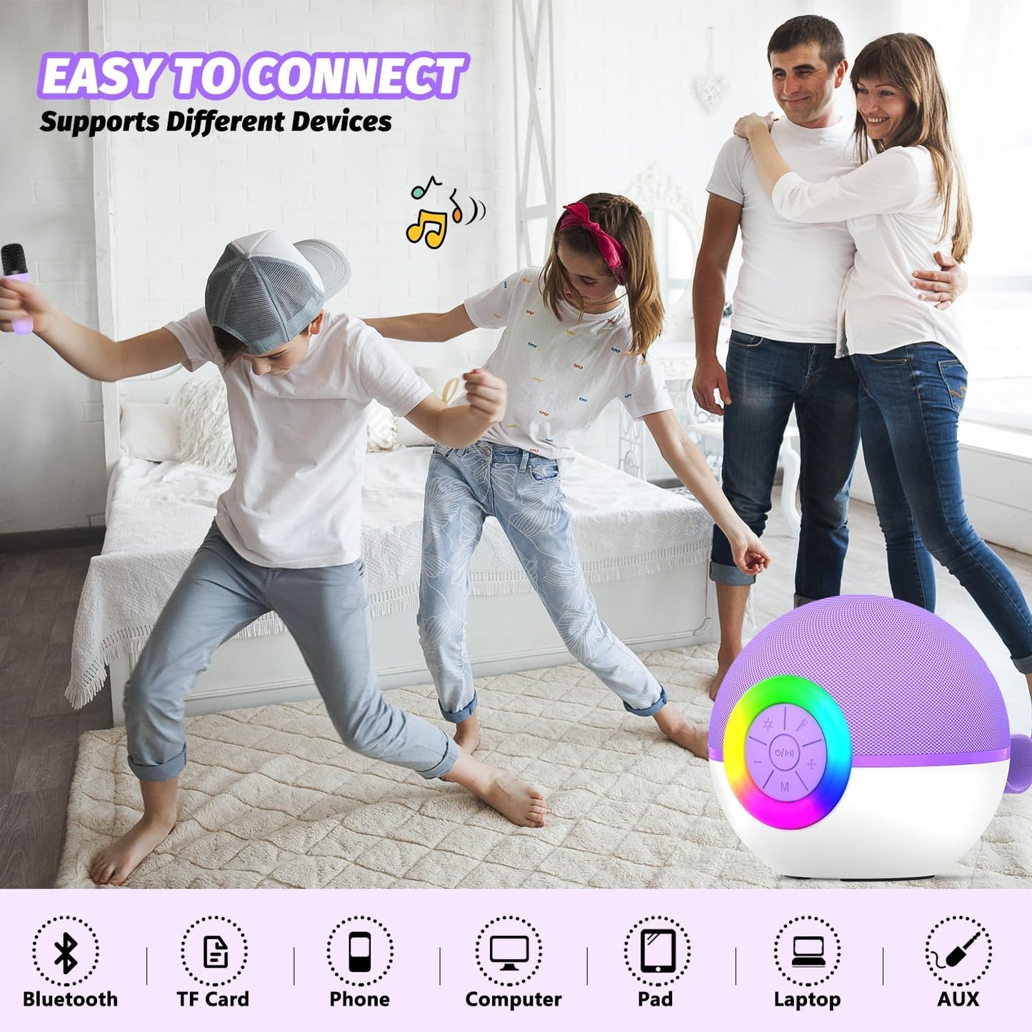 Mgaolo Mini Karaoke Machine for Kids Adults,Portable Bluetooth Speaker with 2 Wireless Microphones,Gift Toys with MP3 Player for Boys Girls 3-12 Year Old Birthday Family Home Party Present (Purple)