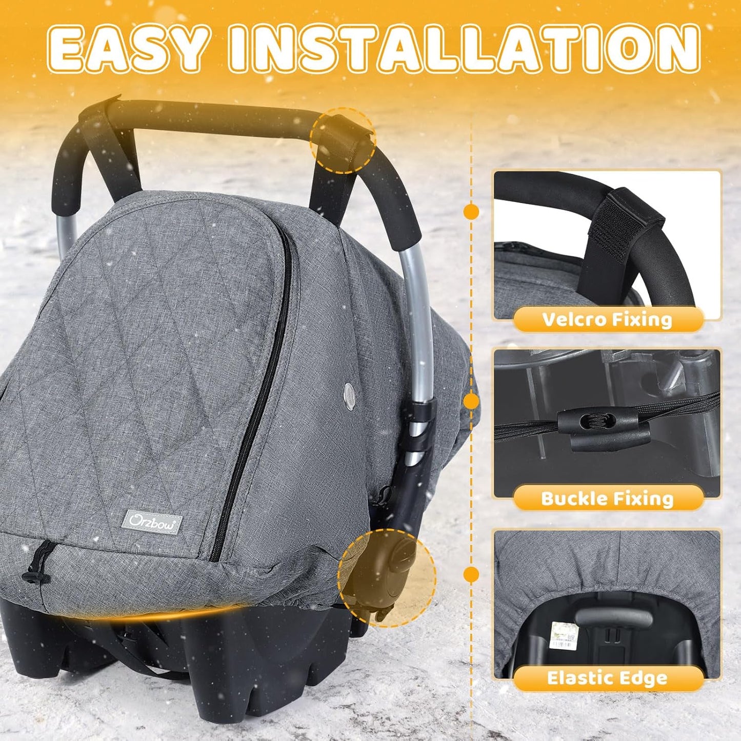 Orzbow Baby Car Seat Cover, Winter Carseat Cover with Zipper Access, Weather & Wind Proof, Side Breathable, Compatible with Doona Car Seats and Strollers, Newborn Essentials Carrier Canopy, Light Grey