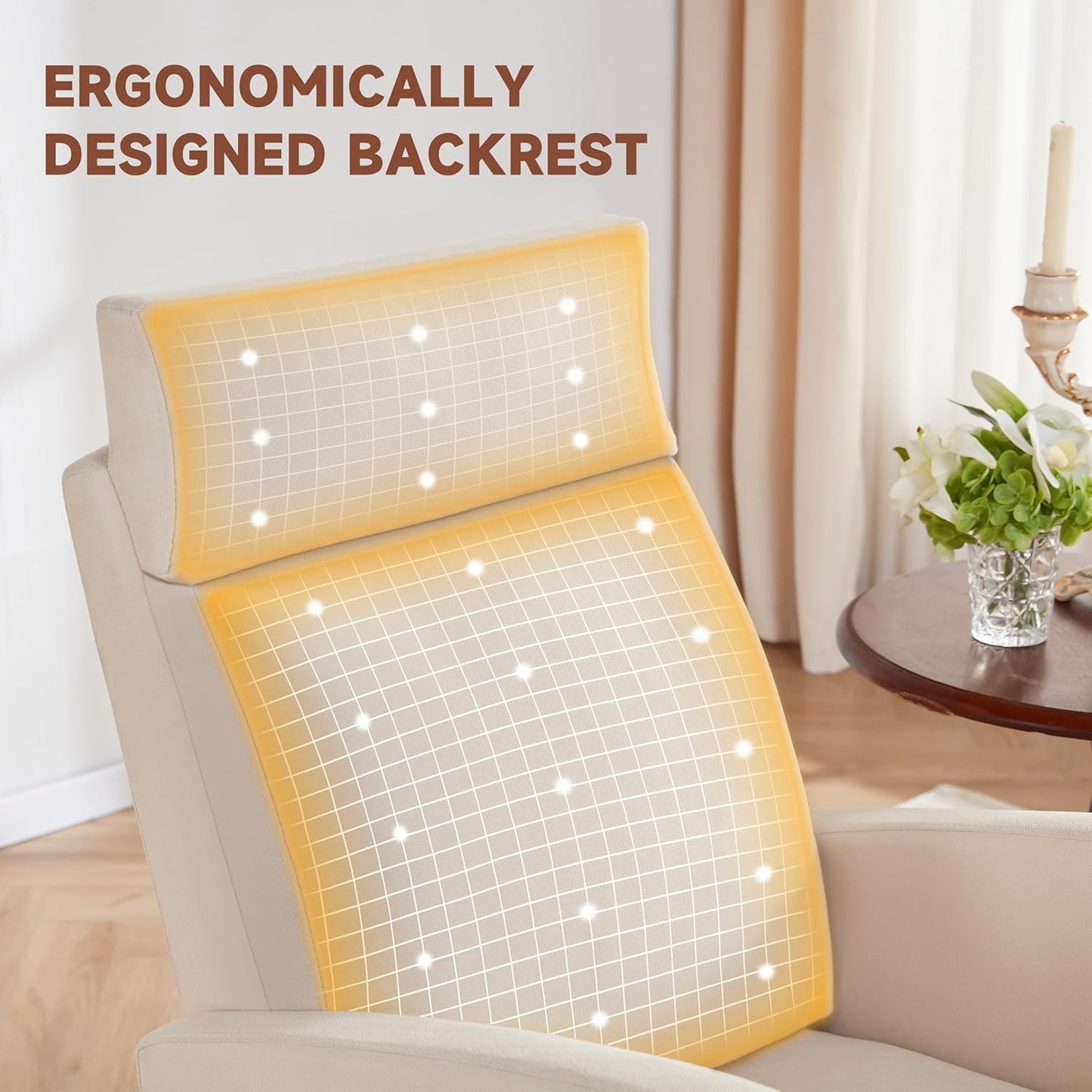 Rocking Chair Nursery with Foot Rest, Nursery Rocking Chairs with High Back, Glider Rocking Chair with Pocket, Baby Nursery Glider Rocker, Nursing Chair Accent Living Room (Linen Beige)