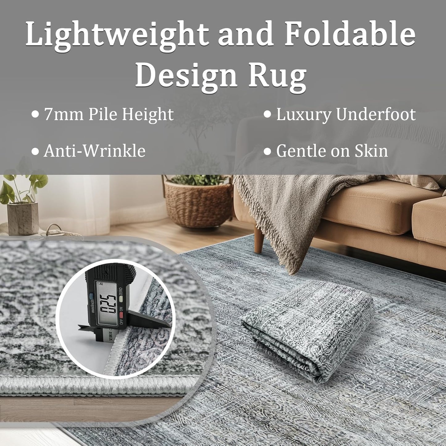 6x9 Area Rug Living Room Rugs - Washable Rug Large Modern Abstract Soft Thin Carpets Indoor Floor No Slip Vintage Carpet for Bedroom Under Dining Table Nursery Home Office Decor Gray Blue