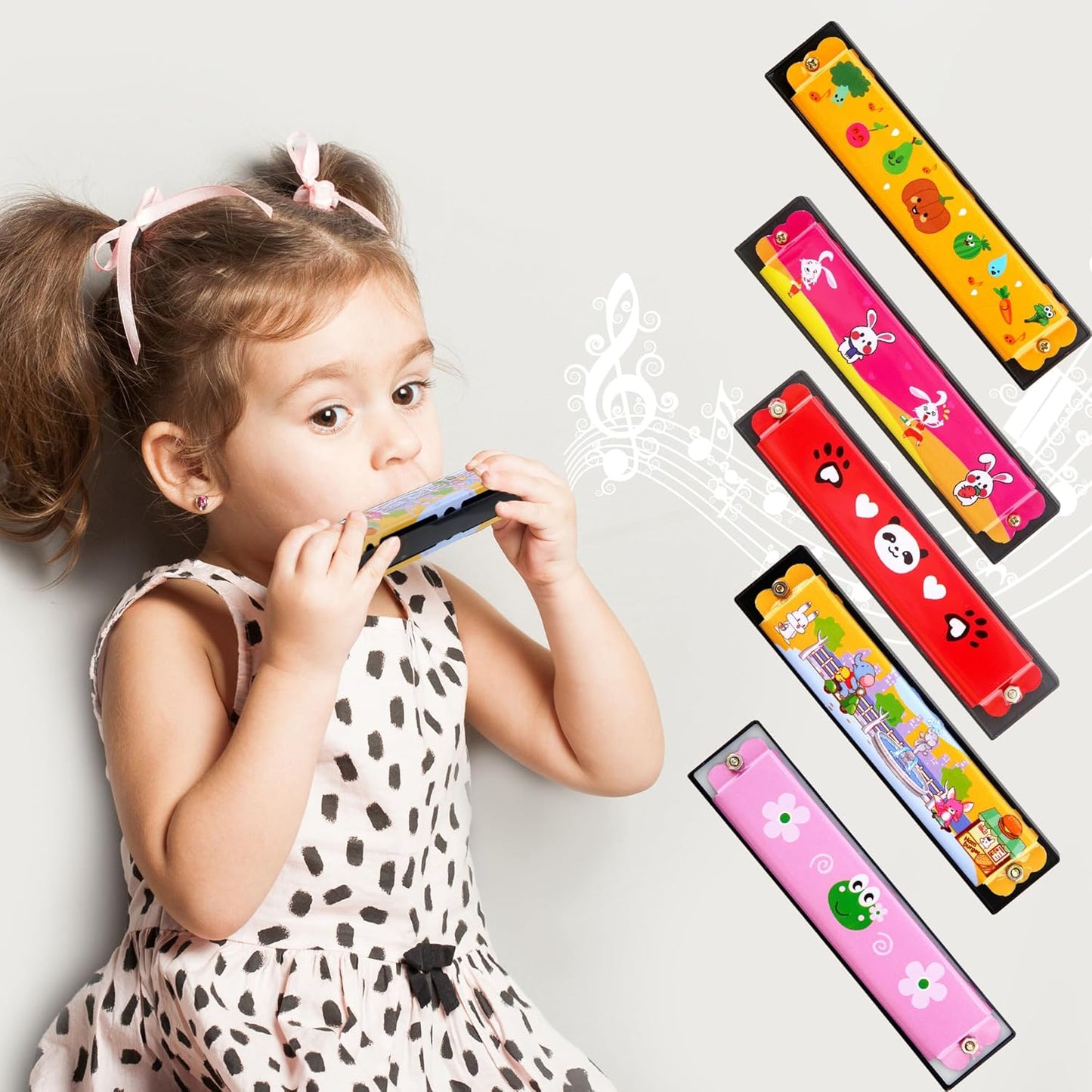 100 Pcs Kids Cartoon Harmonica Bulk 16 Holes Plastic Harmonica Toys for Children Beginners Party Goodie Bags Stuffers, Random Color Pattern