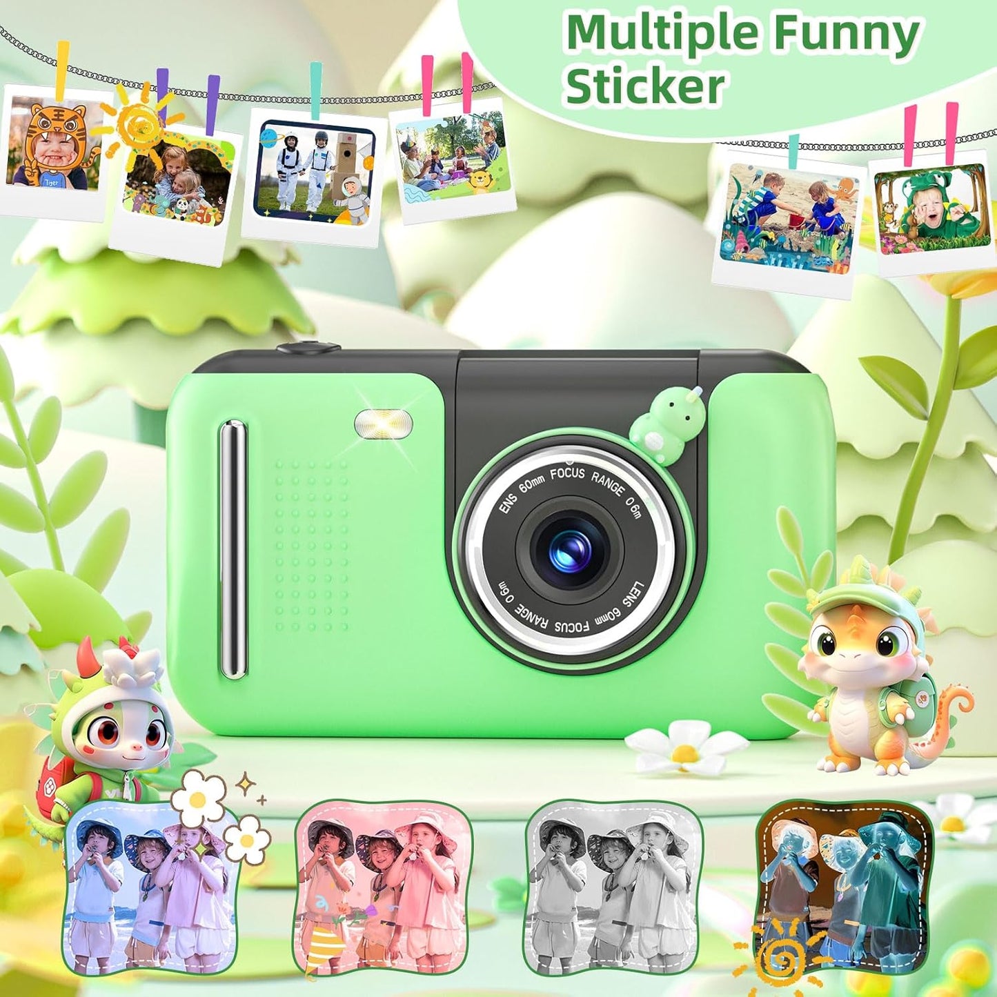 Kids Camera, Birthday Gifts for Boys and Girls Age 3-8,Video Recorder for Kids 8-12,Childrens Digital Camcorder for vlogging Portable Kids Selfie Camera with 32GB SD Card Green