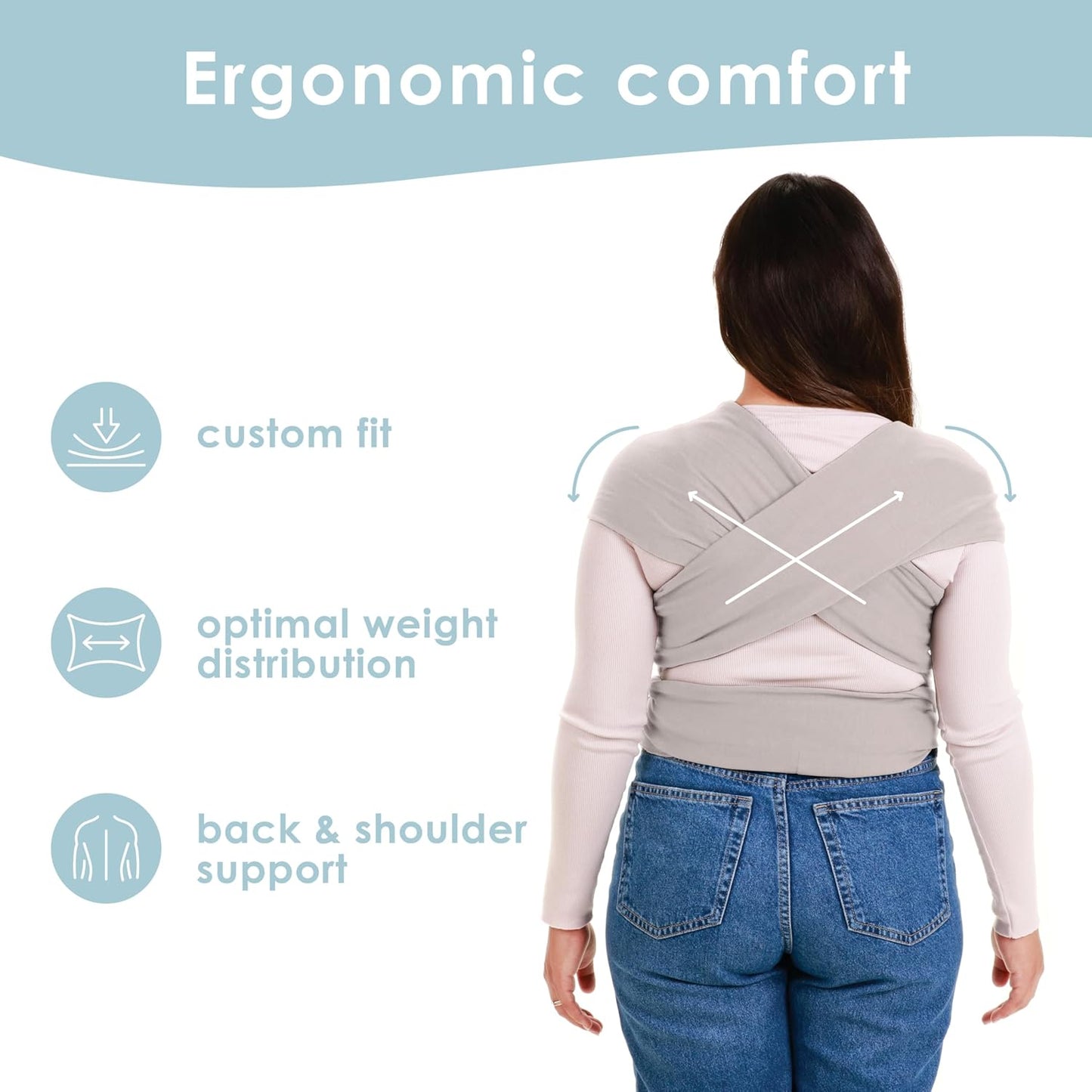 Sleepy Wrap Stretchy Ergonomic Baby Carrier Sling for Newborns to Toddlers - Hands-Free Lightweight Baby Wrap 7-35 lbs (Light Grey)