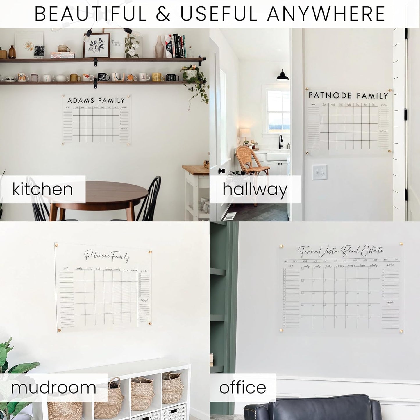 Personalized Clear Acrylic Calendar for Wall, Calendar Whiteboard for Wall, Dry Erase Wall Calendar, Wall Calendar Organizer System for Home (Cursive, Black, 38"W x 26"H)