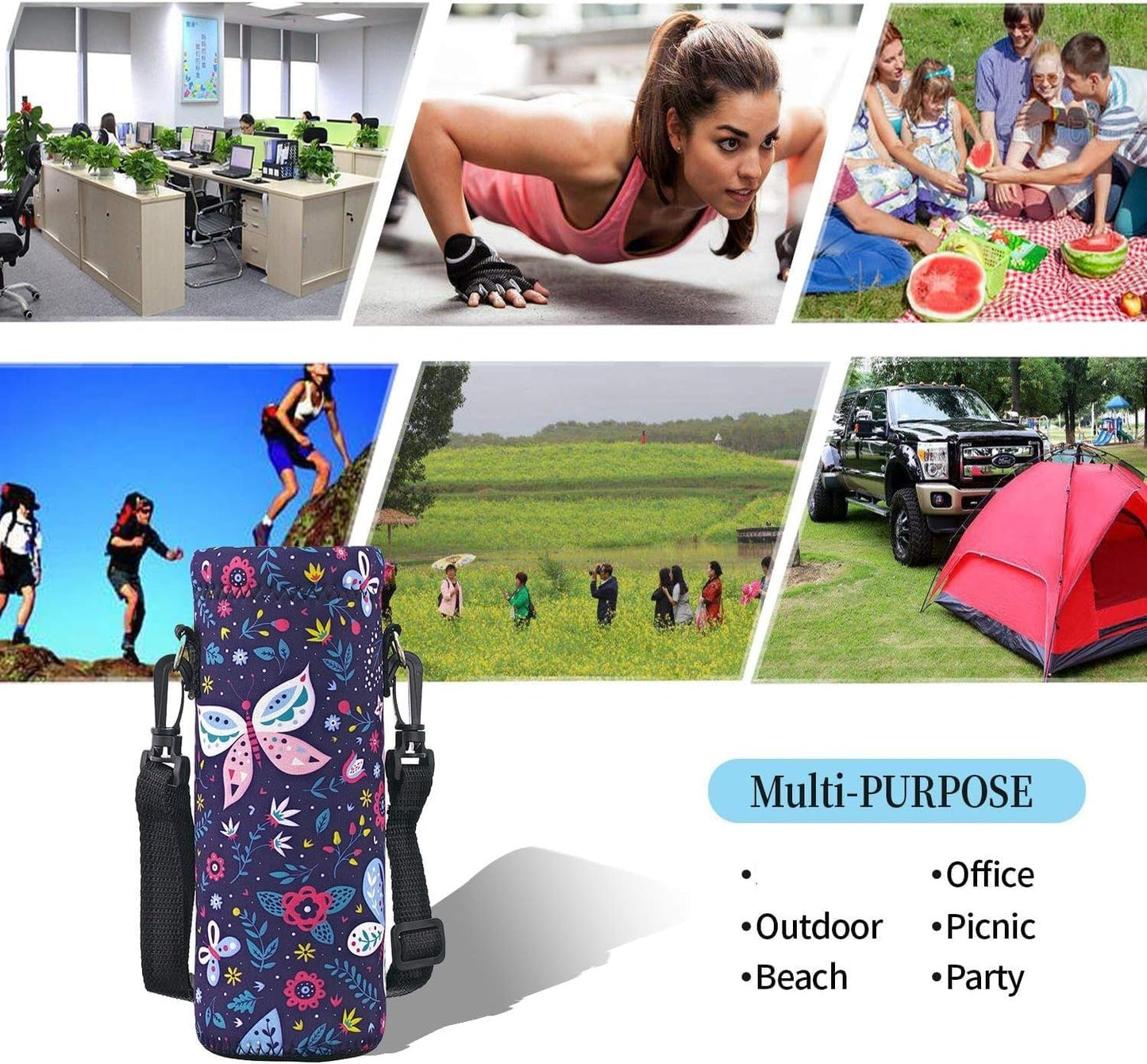 AUPET Water Bottle Bag Carrier,24oz/32oz Insulated Neoprene bottle Sling Holder Case Pouch Cover for 1000ML/750ML Bottles with Shoulder Strap for walking