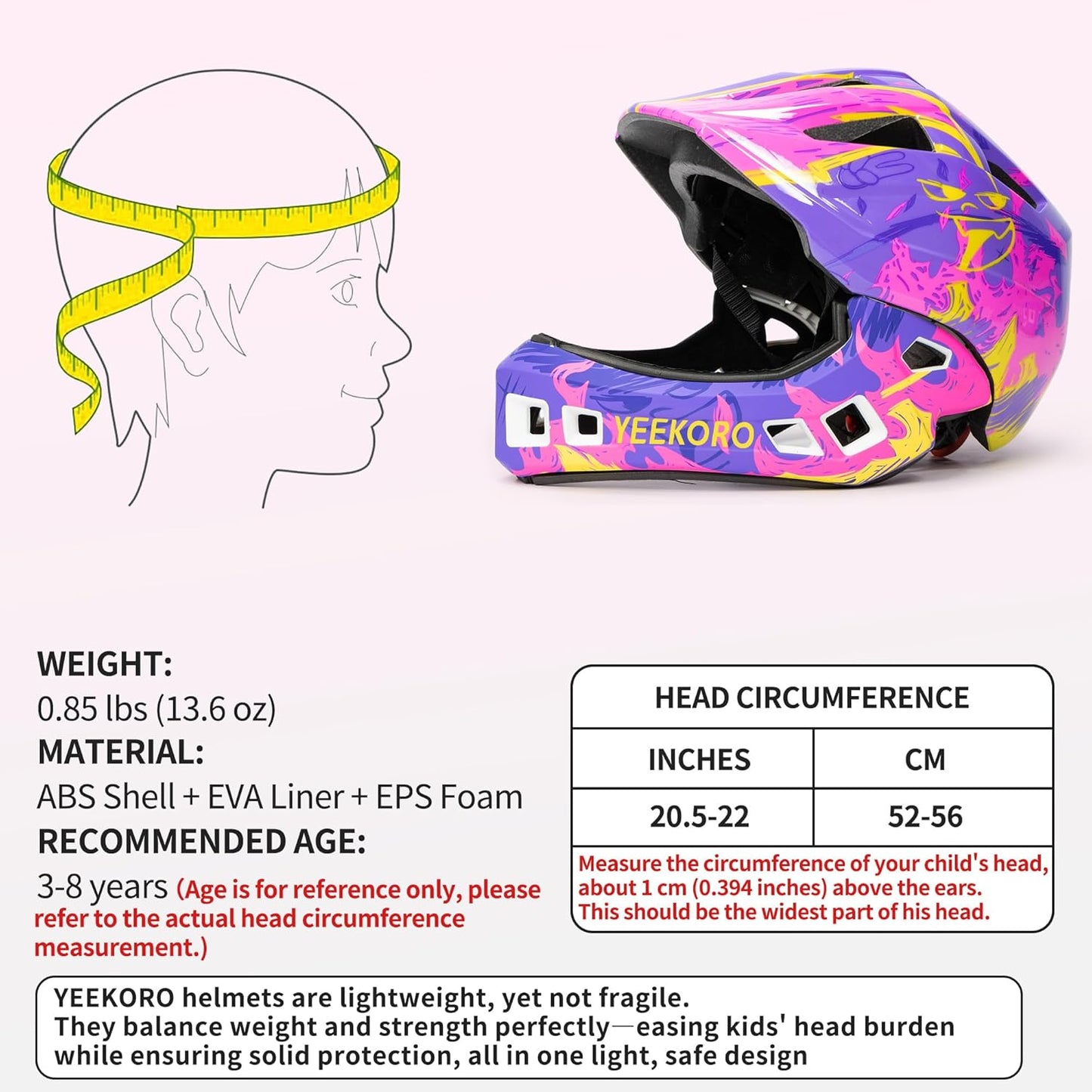 Kids Bike Helmet with Chin Guard, Adjustable Detachable Children’s Full Face Helmet for Girls and Boys, Cycling Helmets Skateboard, Scooter
