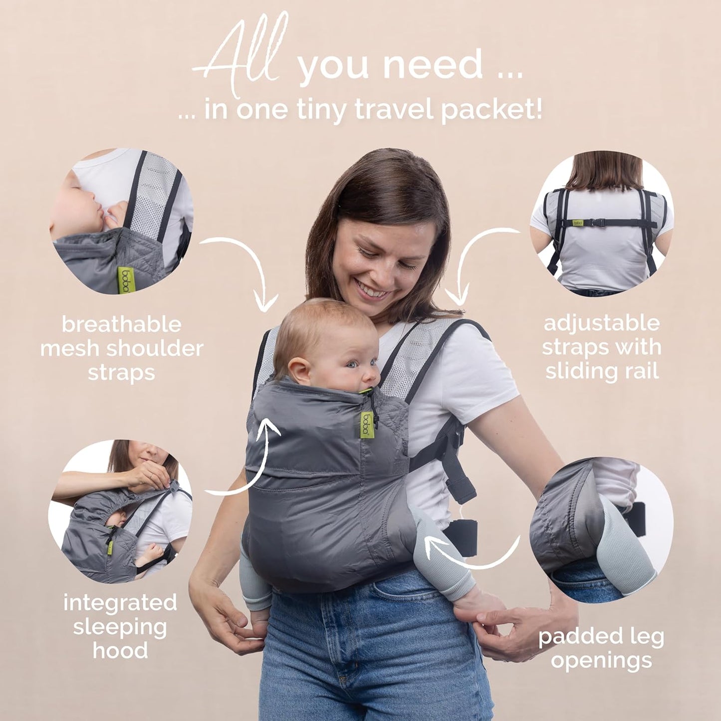 Boba Air Ultra-Lightweight Baby Carrier and Toddler Backpack - Baby Hiking Carrier 3 Months (15-45lbs) - Toddler Backpack and Baby Carrier (Grey)